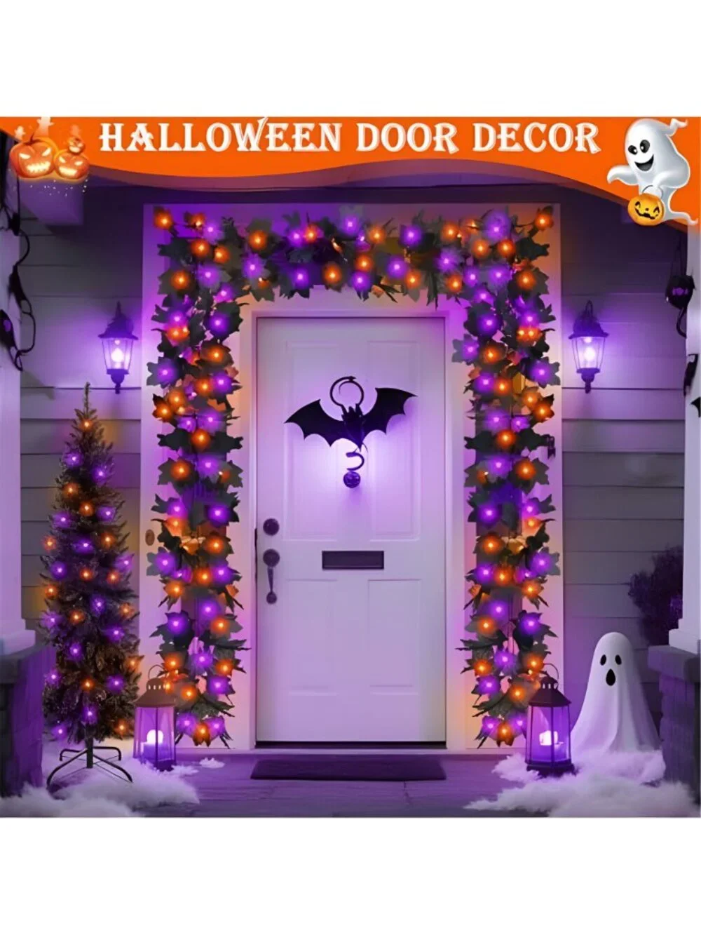 3 Pack Total 18 Ft Black Halloween Garland with Lights for Halloween Decor